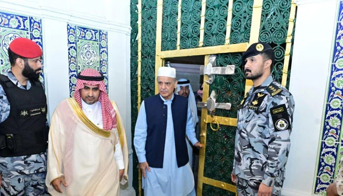 وزیرِ اعظم شہباز شریف کی مدینہ منورہ میں حاضری، روضۂ رسول ﷺ پر سلامِ عقیدت پیش